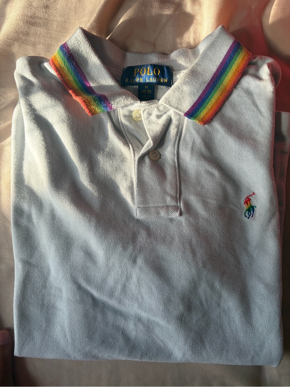 Polo by Ralph Lauren White Kids Polo with Rainbow Collar